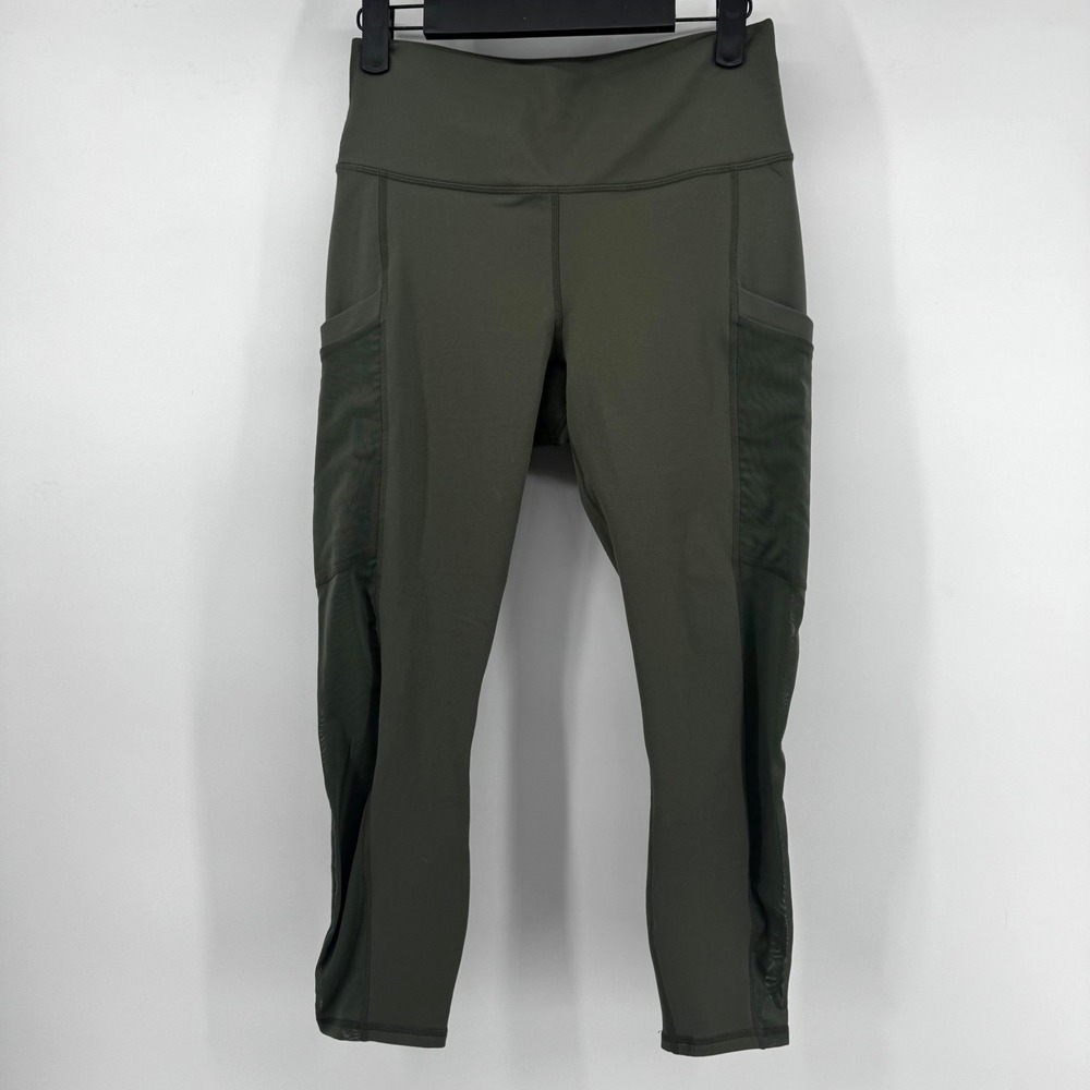 Fabletics PowerHold High Waisted Mesh Pocket Leggings Olive Green S Cropped